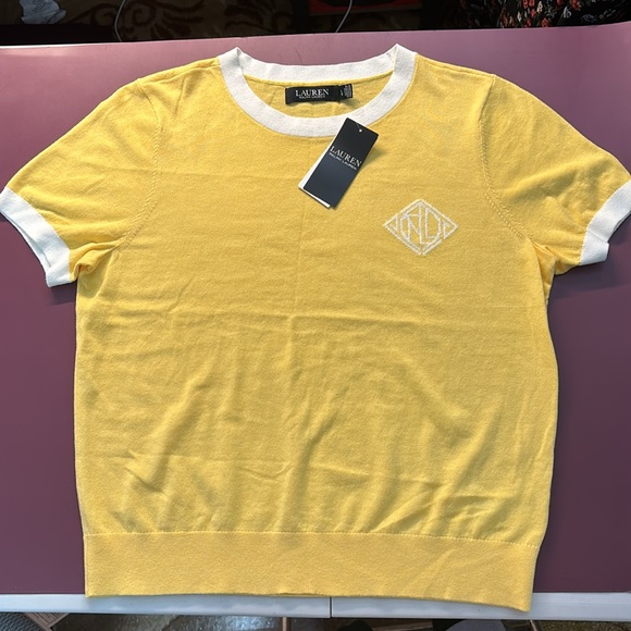 Ralph Lauren Tops - NWT Ralph Lauren Lace-Trim Henley Top in Yellow Bloom